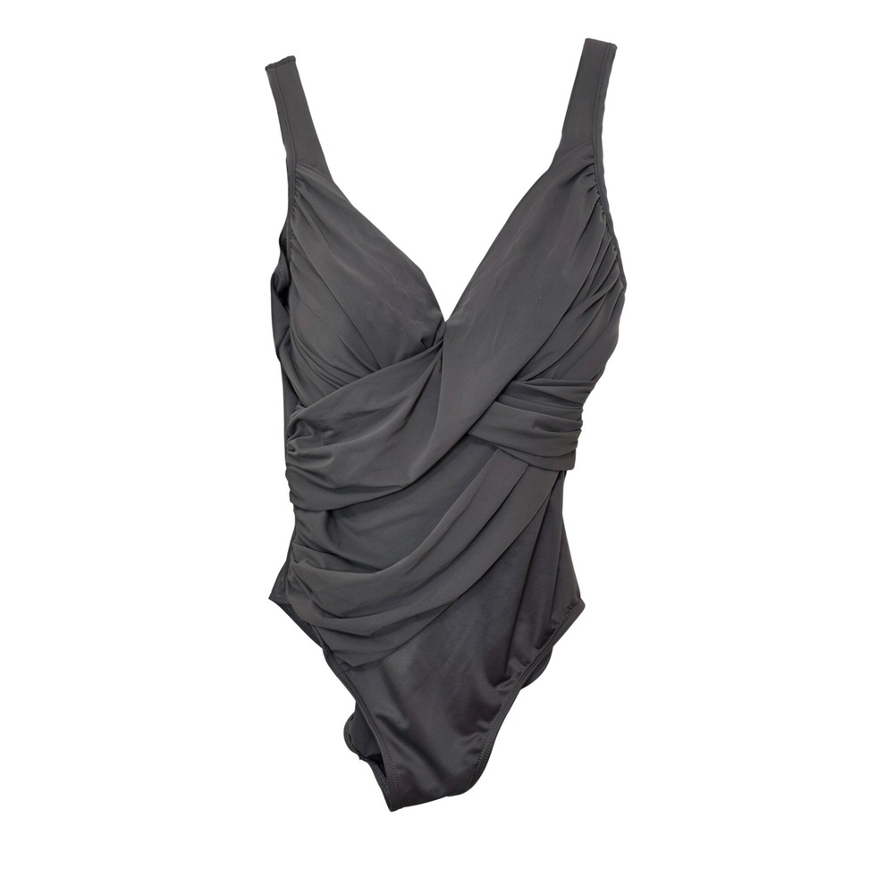 Miraclesuit One Piece Swimsuit Womens 14 Gray Ruched Slimming 6516619 Vacations